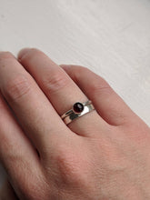Load image into Gallery viewer, Hammered silver stacking ring and silver garnet gemstone ring
