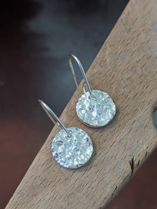 Handmade recycled silver crystal texture drop earrings