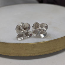 Load image into Gallery viewer, Handmade recycled silver flower earrings. 
