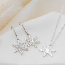 Load image into Gallery viewer, Silver star drop earrings and necklace set
