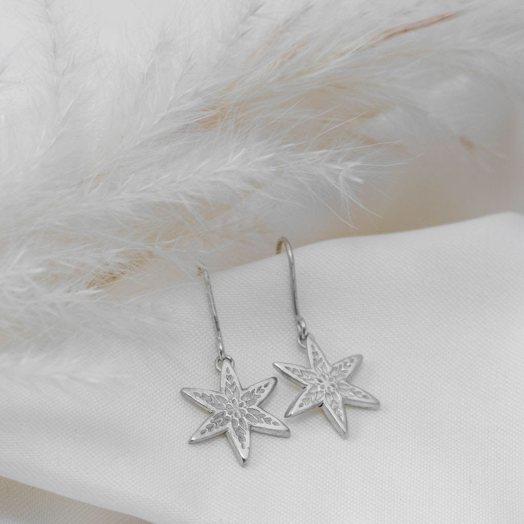 Silver star drop earrings