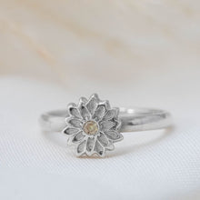 Load image into Gallery viewer, Silver flower ring with cubic zirconia

