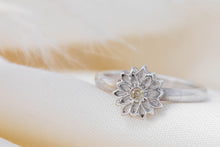 Load image into Gallery viewer, silver flower ring with cubic zirconia
