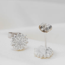 Load image into Gallery viewer, silver flower stud earrings with cubic zirconias
