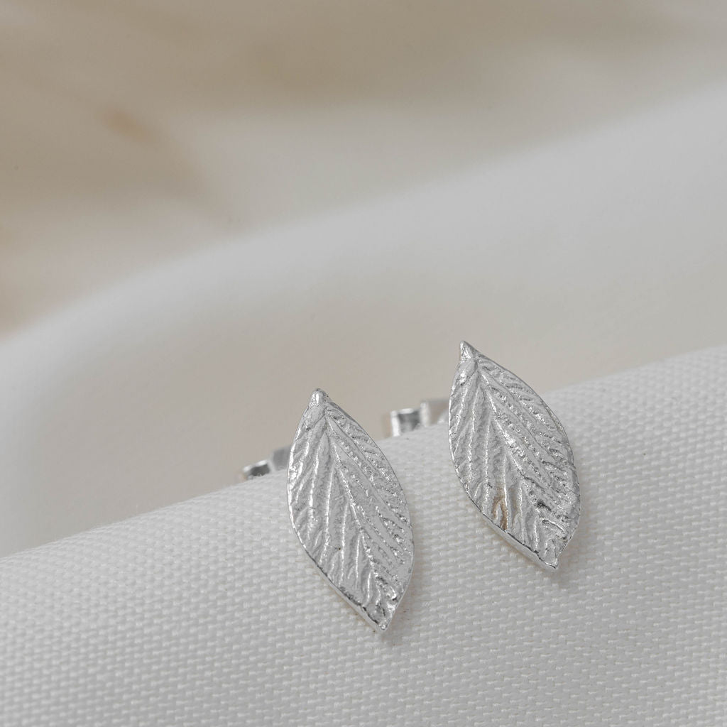 silver leaf stud earrings