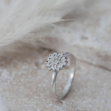 Load image into Gallery viewer, Silver flower ring with cubic zirconia
