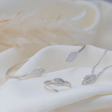 Load image into Gallery viewer, Silver leaf collection, torque bangle, leaf necklace and leaf ring
