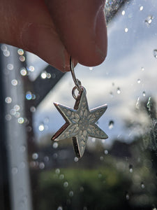 Recycled silver star drop earring