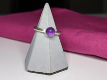 Load image into Gallery viewer, Handmade recycled sterling silver ring set with purple amethyst stone.
