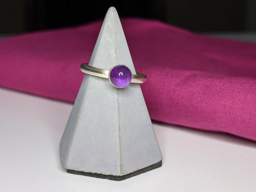 Handmade recycled sterling silver ring set with purple amethyst stone.