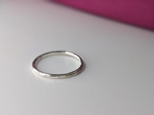 Silver hammered stackable ring 