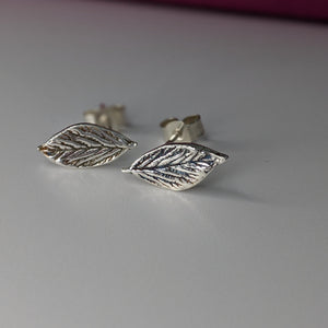 Silver leaf earrings with patina finish