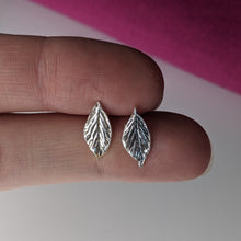 Load image into Gallery viewer, handmade recycled silver leaf earrings
