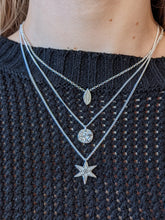Load image into Gallery viewer, Silver layering necklaces, silver handmade star, leaf and fossil necklaces
