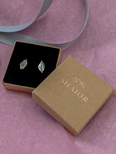 Load image into Gallery viewer, Silver leaf earrings in gift packaging
