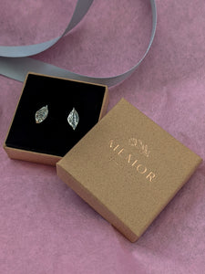 Silver leaf earrings in gift packaging