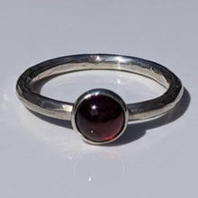 Load image into Gallery viewer, Silver textured band with red garnet cabochon ring
