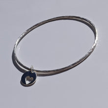 Load image into Gallery viewer, Handmade silver bangle with heart charm

