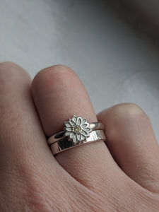 Handmade stacking ring set, silver flower ring and silver ring band