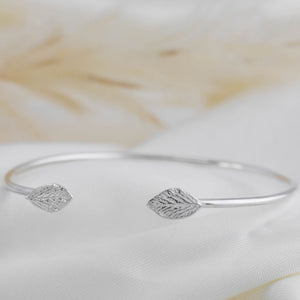 Silver torque leaf bangle