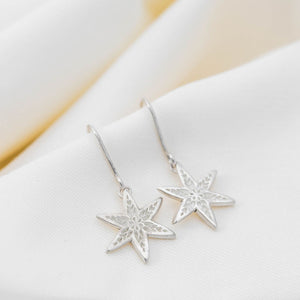 Silver star drop earrings