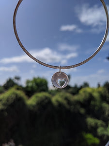 Handmade recycled silver  bangle with silver heart charm