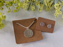 Load image into Gallery viewer, handmade recycled sterling silver disc earring and necklace set
