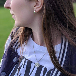 handmade hammered silver disc necklace and half hoop earrings